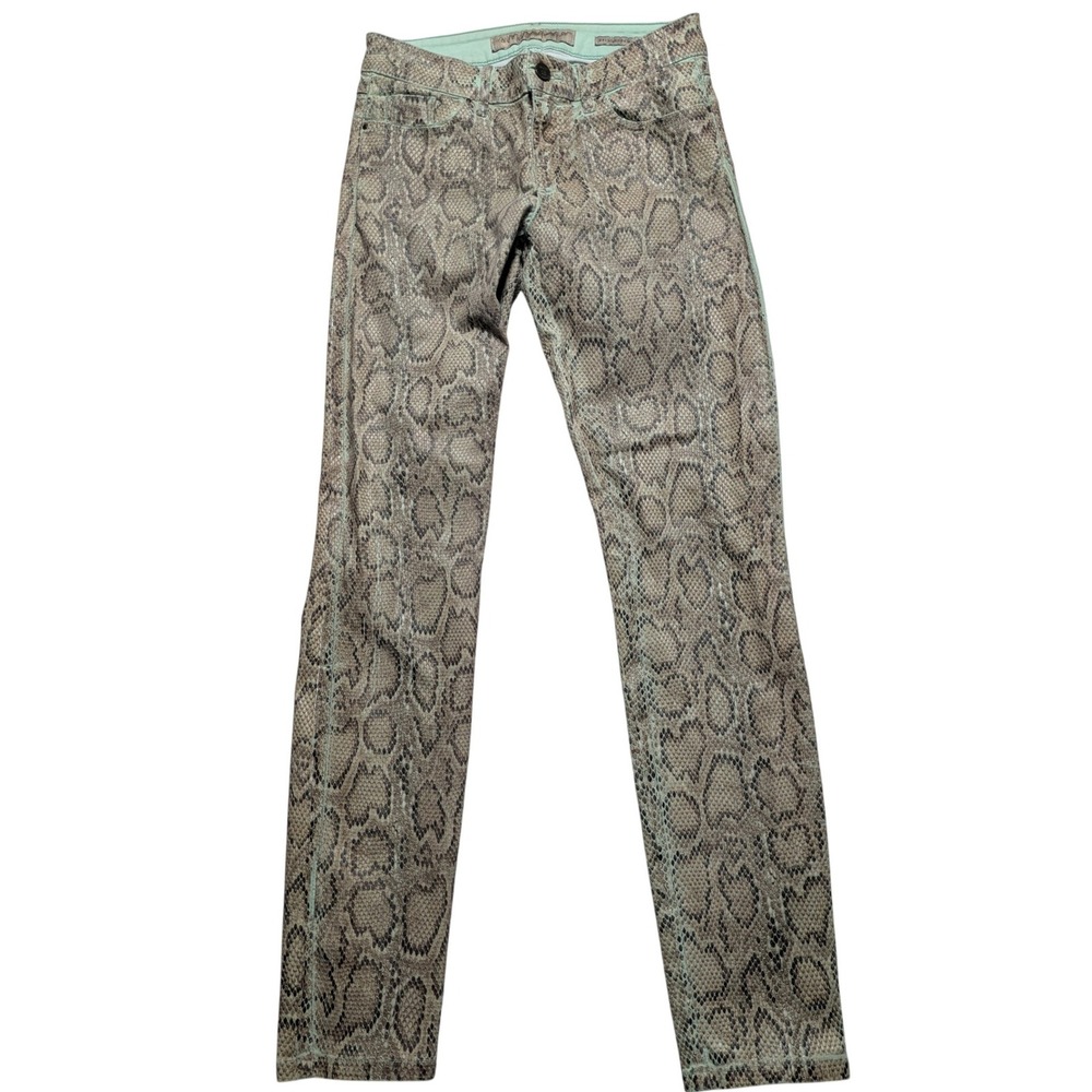 Guess Brittney Skinny Ankle Jeans 27 Snakeskin Print Mint Green Low Rise EUC